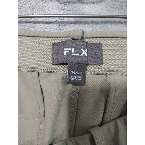 FLX Pants Mens 34x30 Beige Chino Performance Stretch Flat Front Mid Rise Stretch - Picture 7 of 10